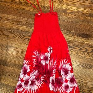 Hawaii Red Floral Strapped Dress